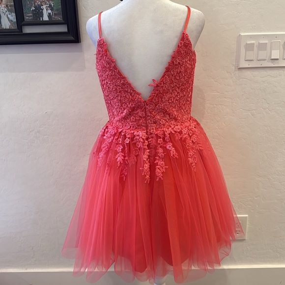 NWOT Coral Lace and Tulle Mini Dress - Picture 4 of 4